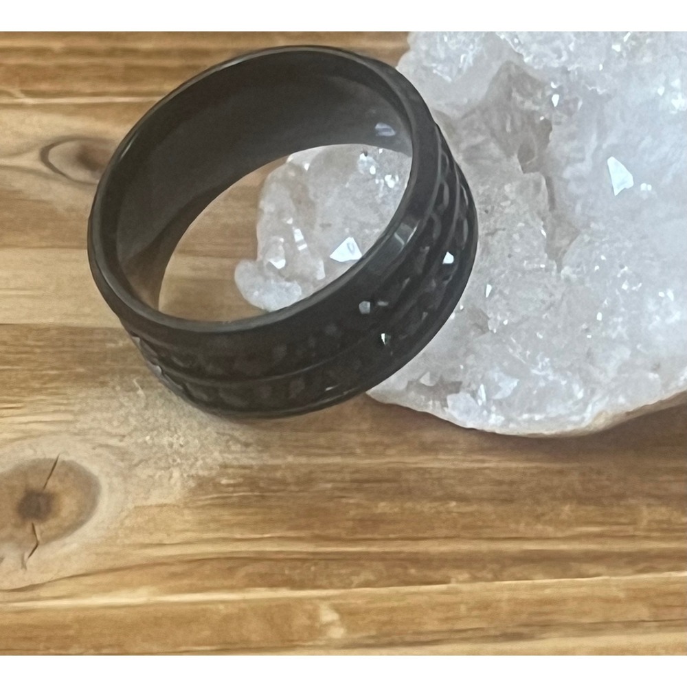 New Black Tungsten Band Ring W/ Black Channel Gemstones-Unisex 8mm Width-Size 12